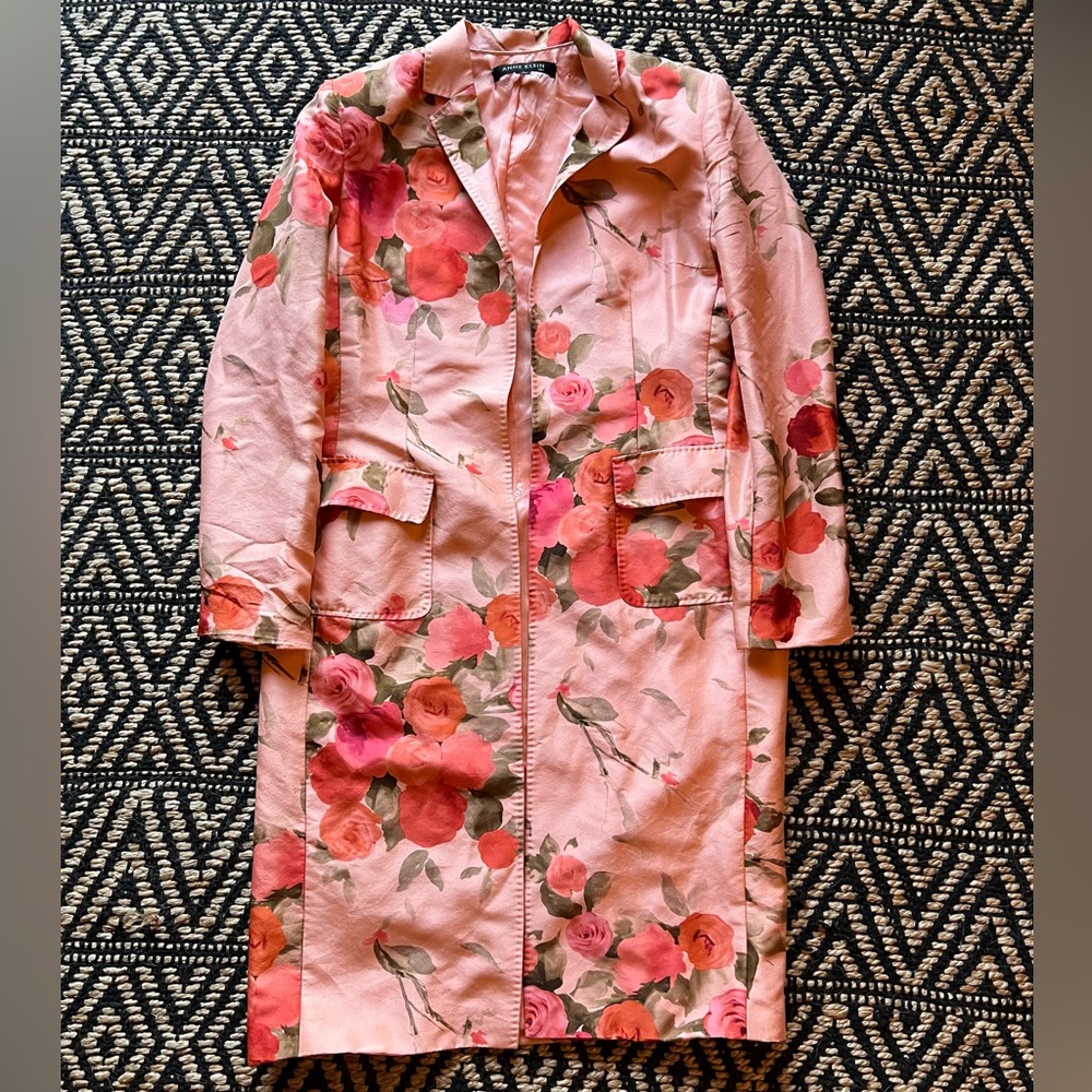 Nine West 100% Silk Blend Long Coat / Duster / Open Trench -Sz 10 - Pink / Rose